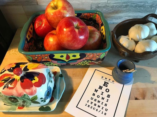 fruit bowl, still live, garlic, butter dish, 2 Corinthians 4, fix your eyes, look beyond today, eternal vision, dwell, dwell differently, scripture artwork, temporary tattoo