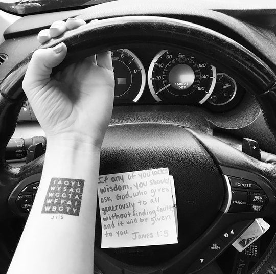 wisdom, god's wisdom, dwell differently, dwell, temporary tattoo, scripture tattoo, bible verses in the car