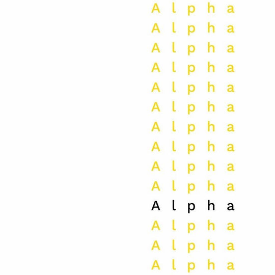 blog post on revelation 1:8, "Alpha" in yellow and black